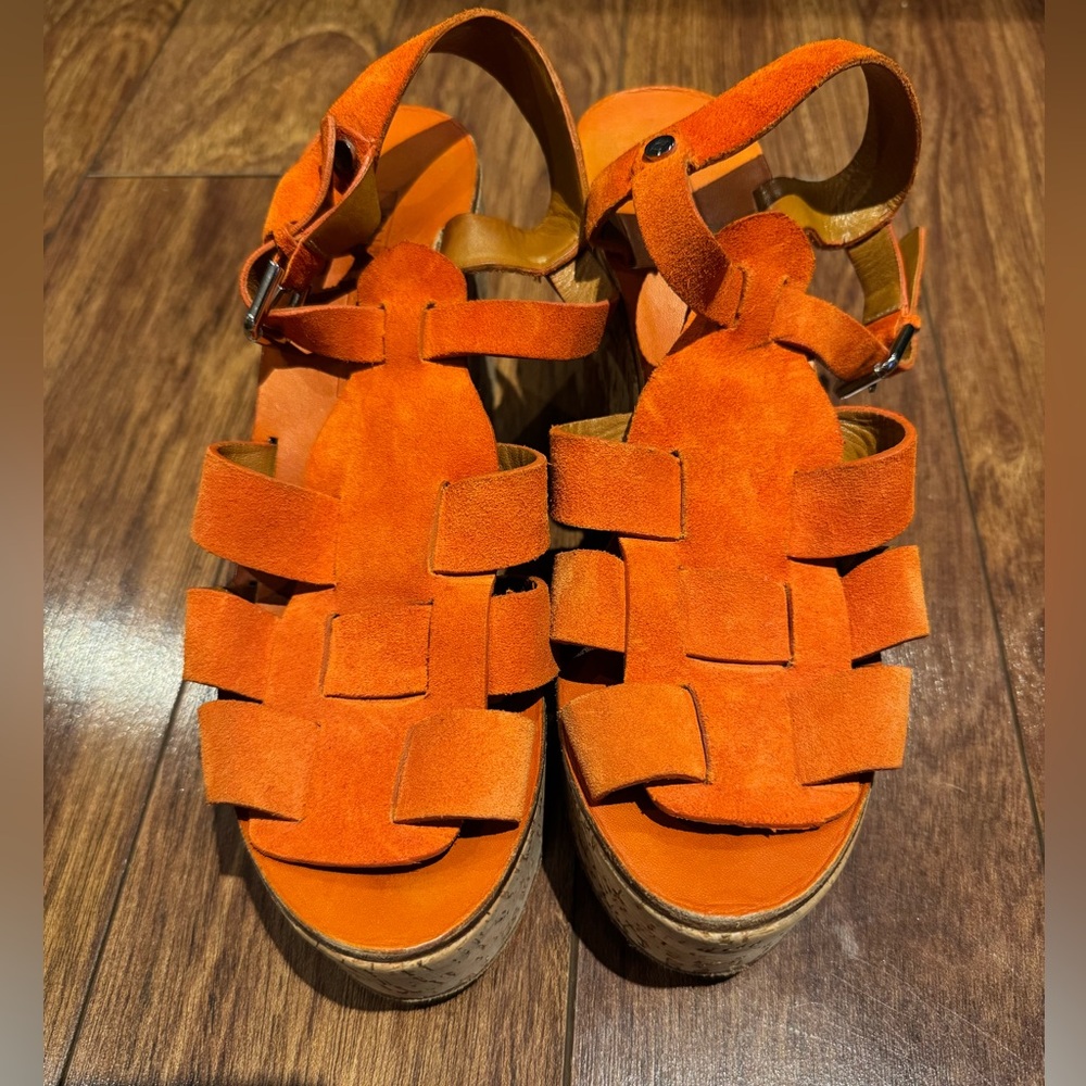 Ralph Lauren Collection Orange Suede Women's Sandals
